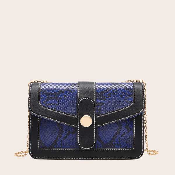 

Snakeskin Print Flap Chain Crossbody Bag, Blue