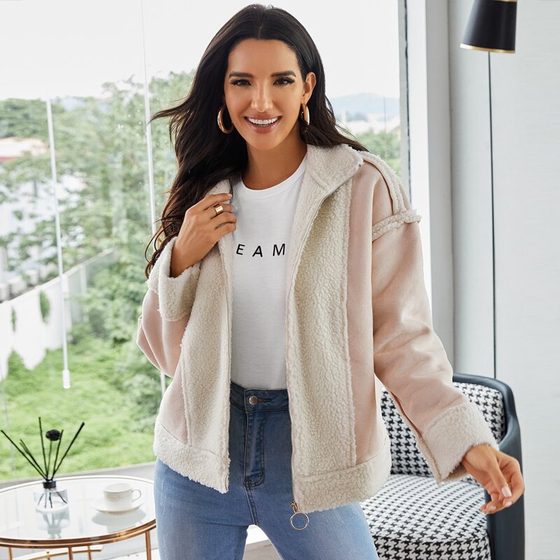 

O-ring Zip Up Suede Jacket, Pastel baby pink