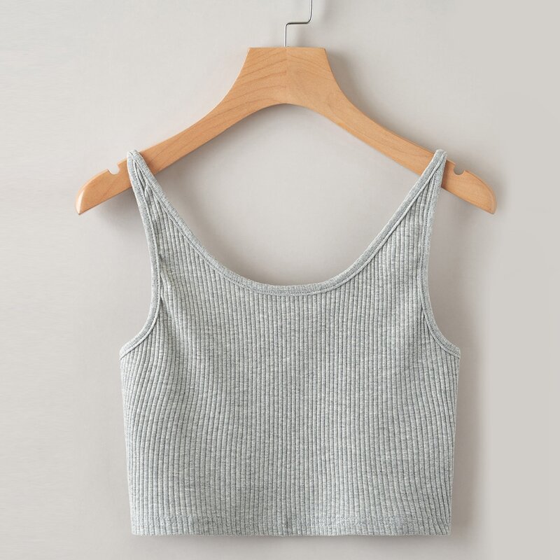

Solid Ribbed Crop Tank Top, Light grey