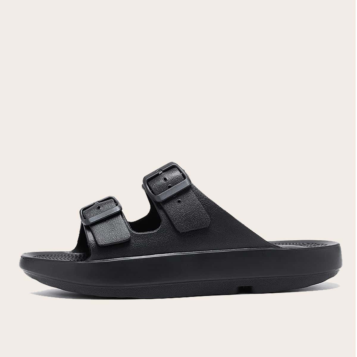 

Guys Eyelet Buckle Decor Slides, Black