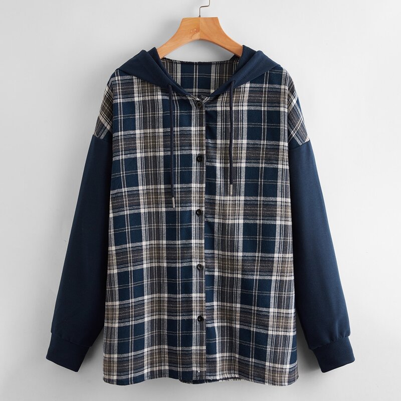

Plaid Button Front Drawstring Blouse, Multicolor