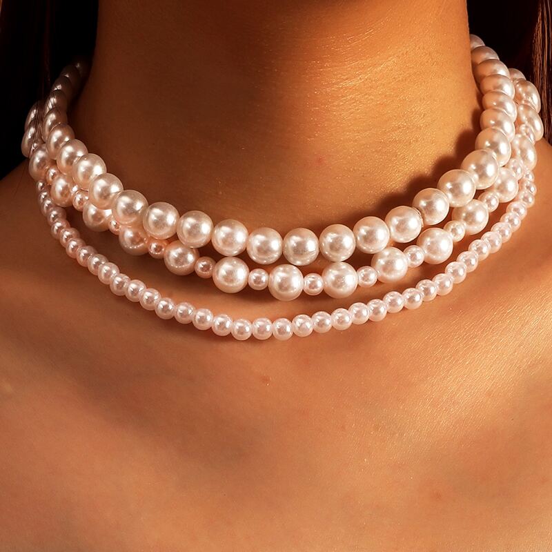 

Faux Pearl Beaded Layered Necklace, White