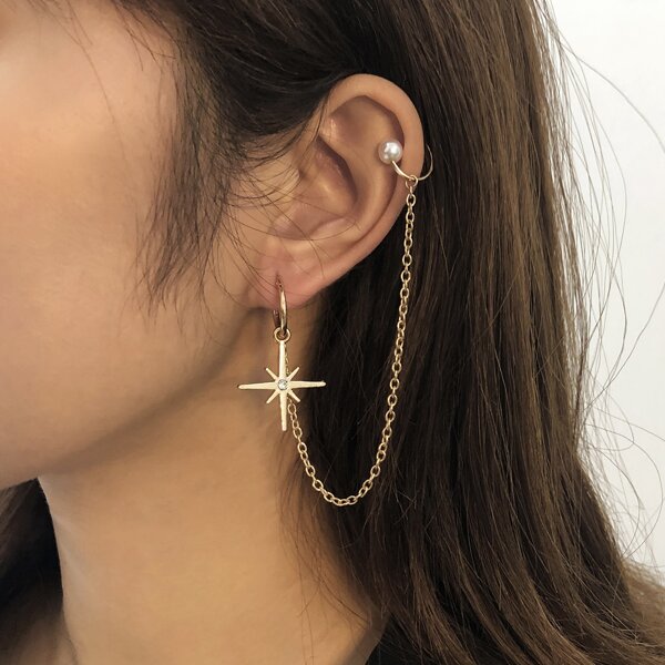 

1pc Star Decor Chain Earring, Gold
