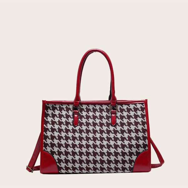 

Houndstooth Pattern Tote Bag, Red