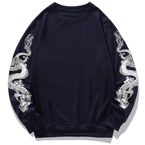

Men Chinese Dragon Print Sweatshirt, Navy blue