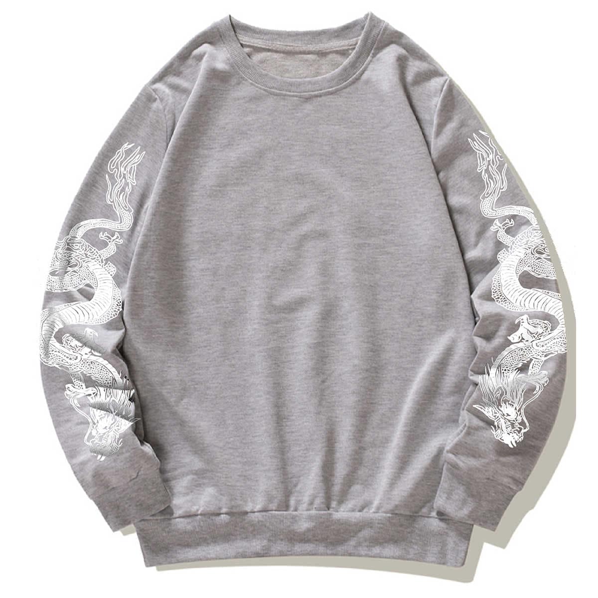 

Men Chinese Dragon Print Sweatshirt, Light grey
