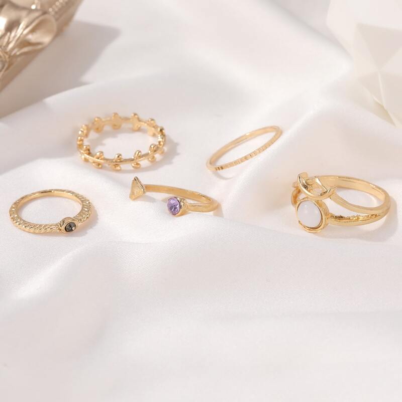 

5pcs Rhinestone Decor Ring, Gold