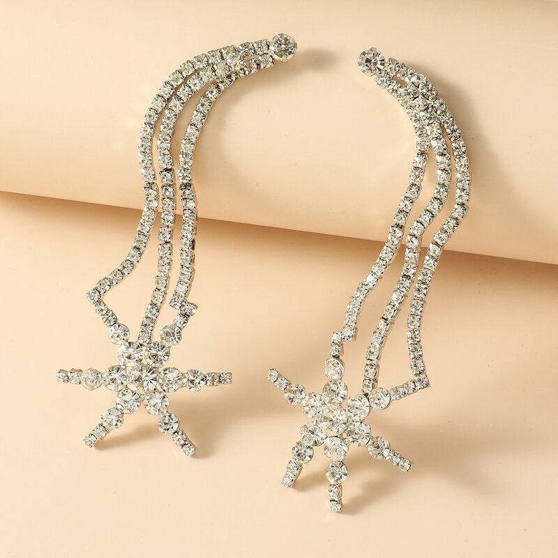

Rhinestone Star Decor Long Strip Design Earrings, White