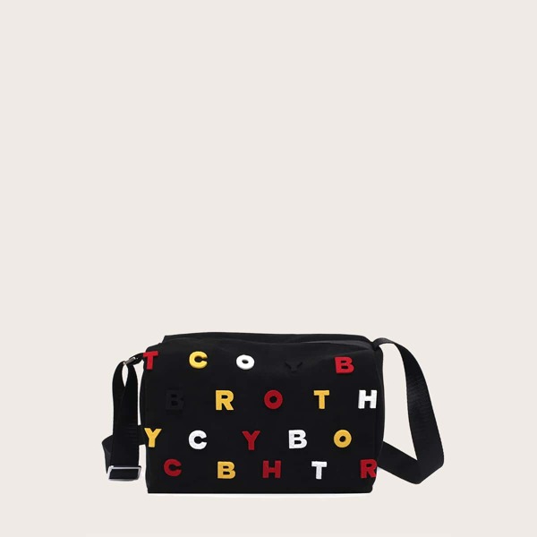 

Letter Decor Crossbody Bag, Black