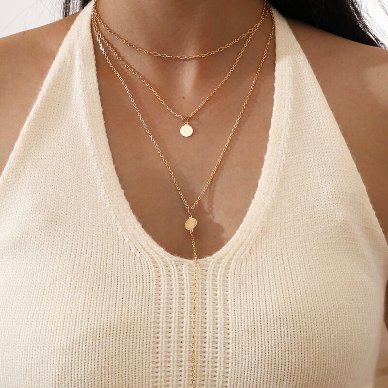 

3pcs Disc Charm Necklace, Gold