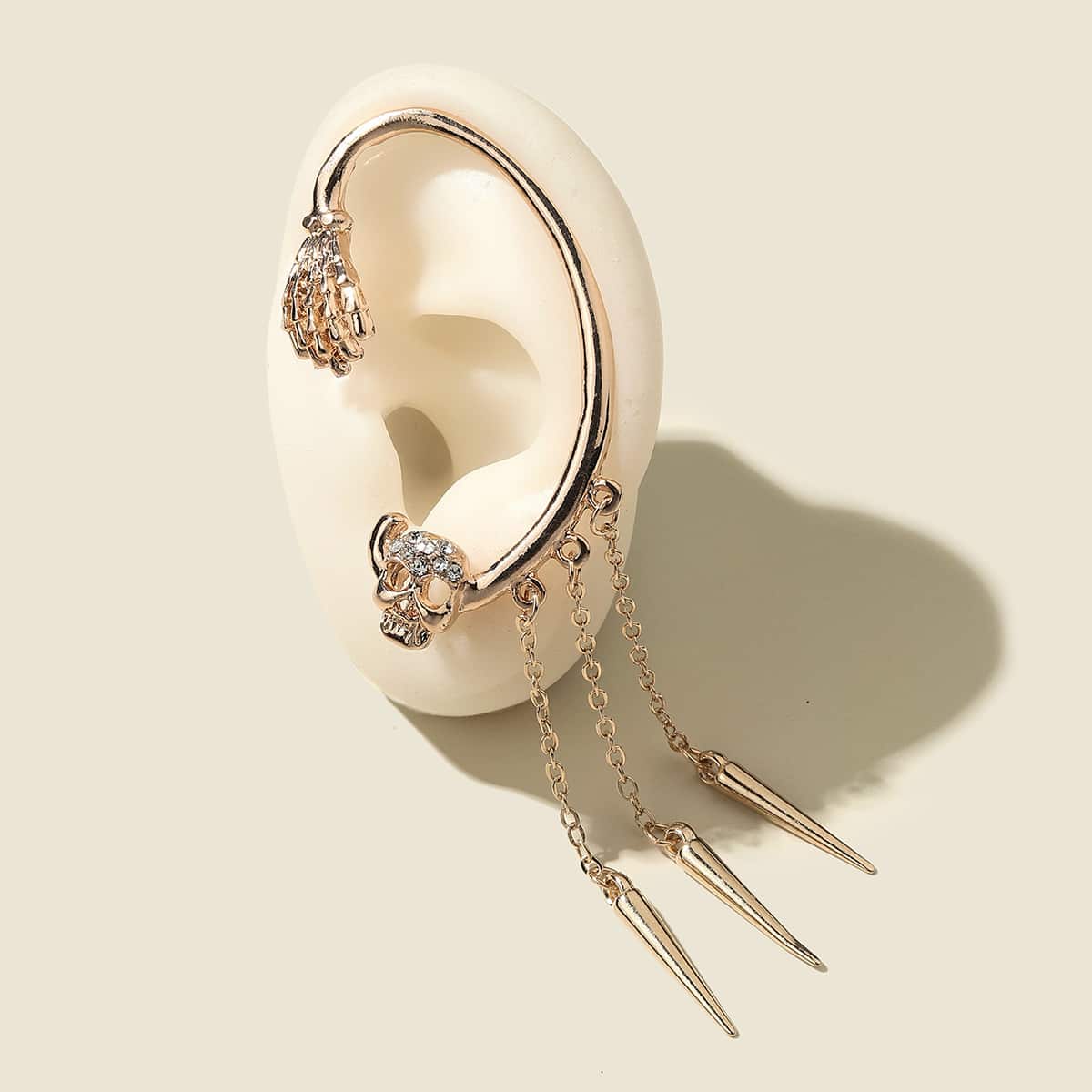 

Rhinestone Skull Design Earrings, Gold