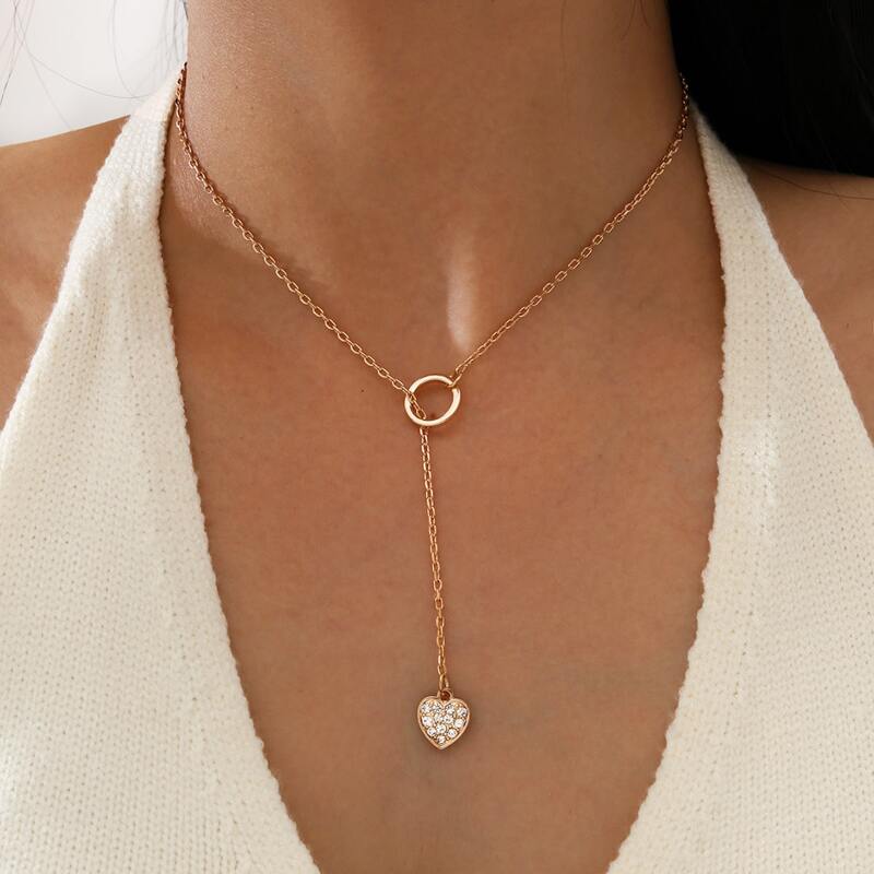 

Heart Charm Y Lariat Necklace, Gold
