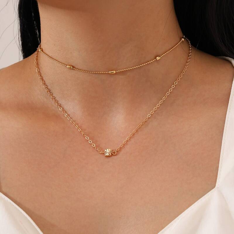 

2pcs Geo Decor Necklace, Gold