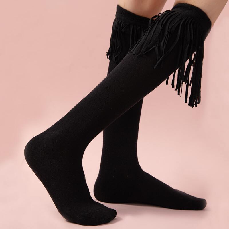 

Fringe Decor Over Calf Socks, Black