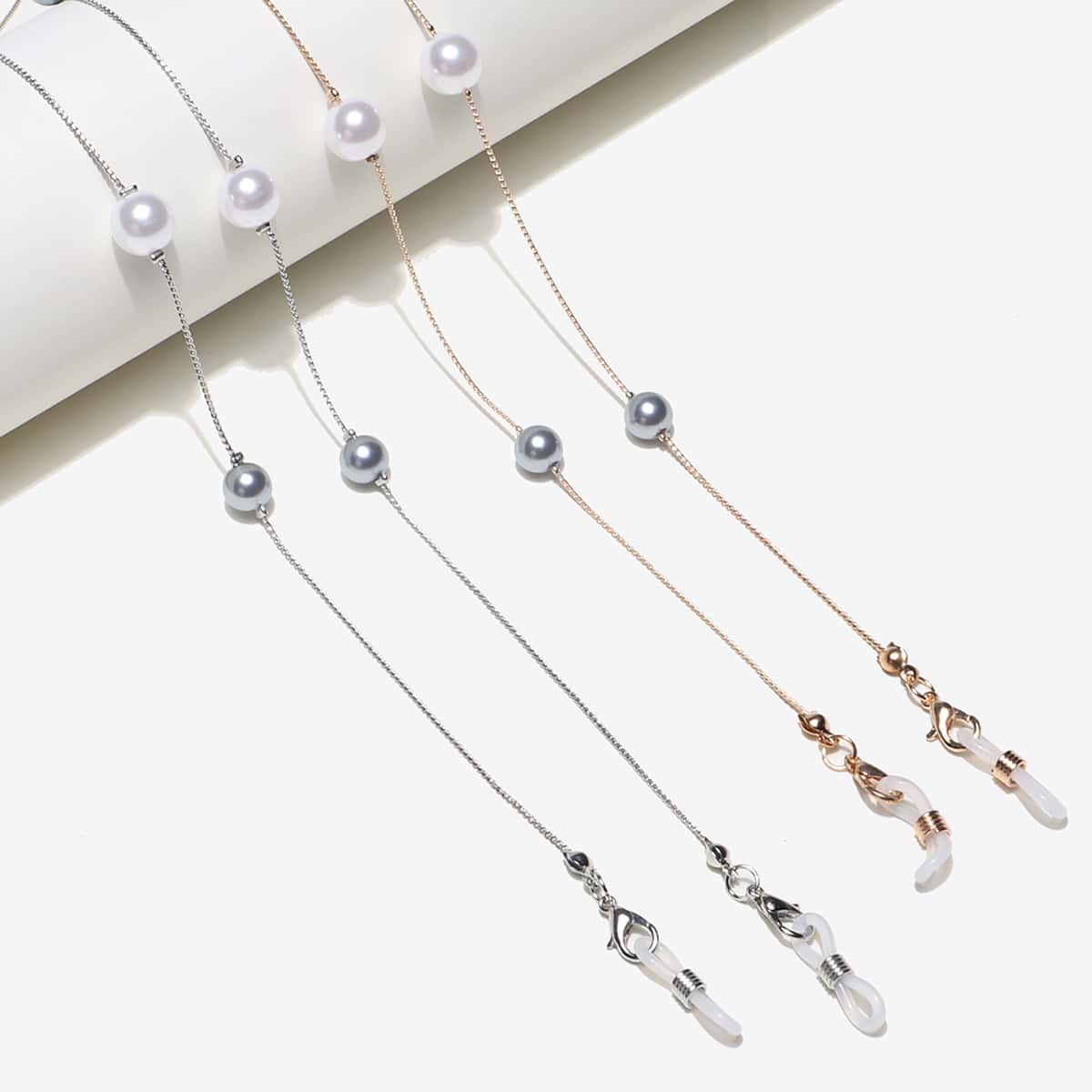 

2pcs Faux Pearl Decor Glasses Chain, Multicolor