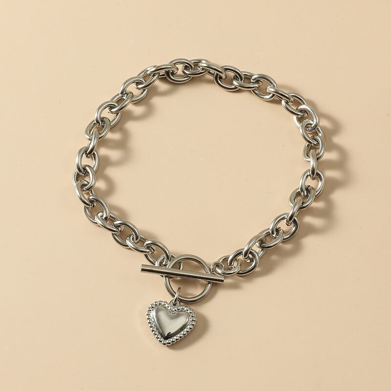 

Heart Charm Chain Bracelet, Silver