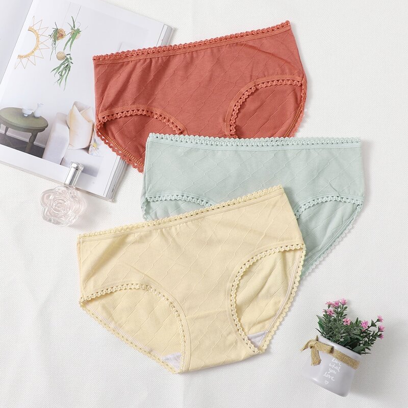 

3pack Plain Lace Trim Panty Set, Multicolor