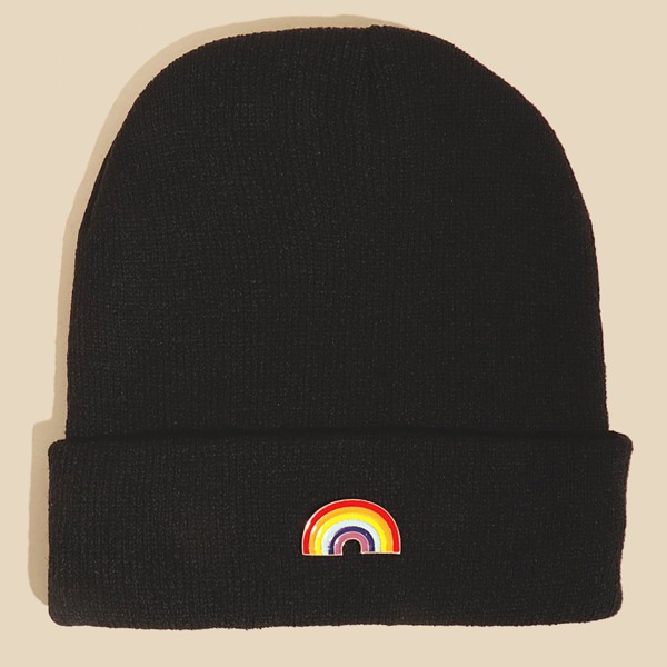 

Men Rainbow Decor Knit Beanie, Black