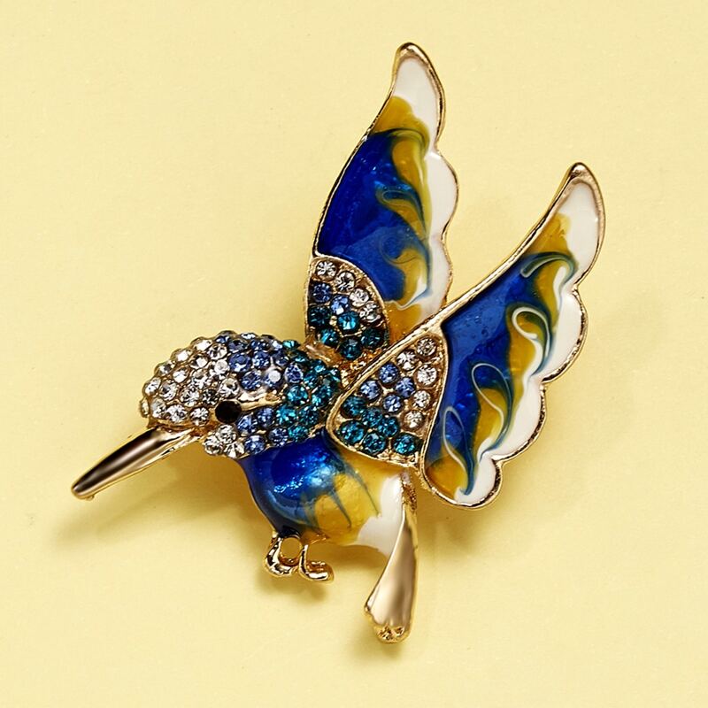 

Rhinestone Decor Bird Brooch, Blue