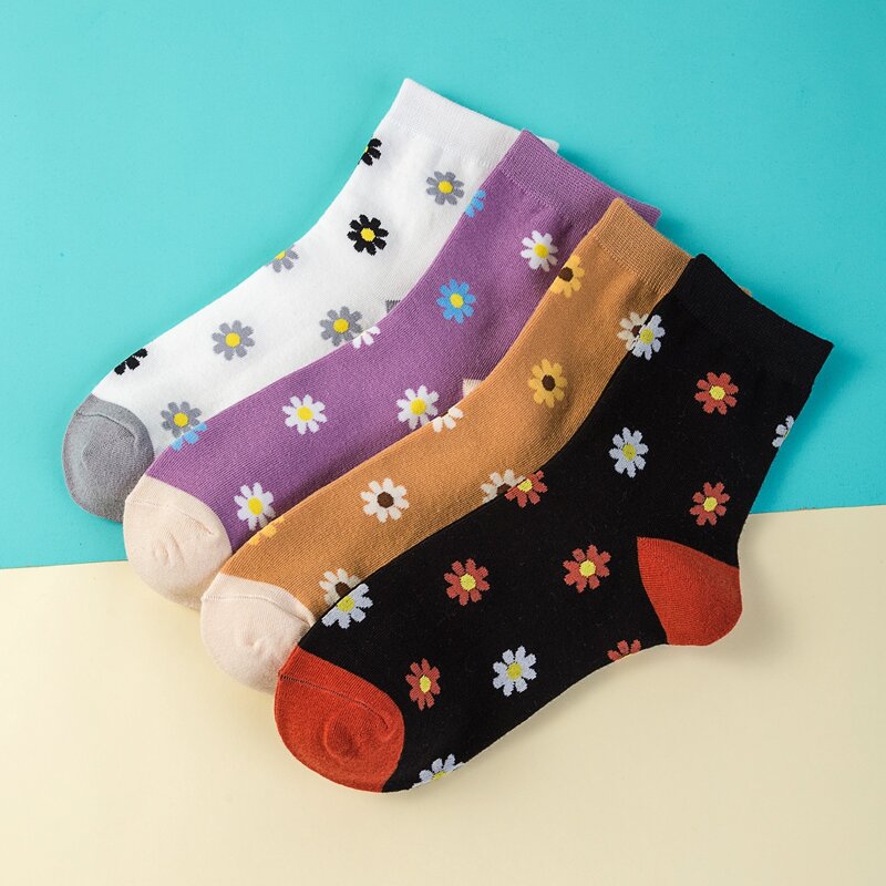

4pairs Flower Pattern Socks, Multicolor