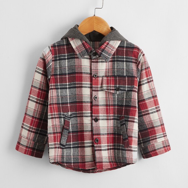 

Toddler Boys Tartan Plaid Hooded Coat, Multicolor