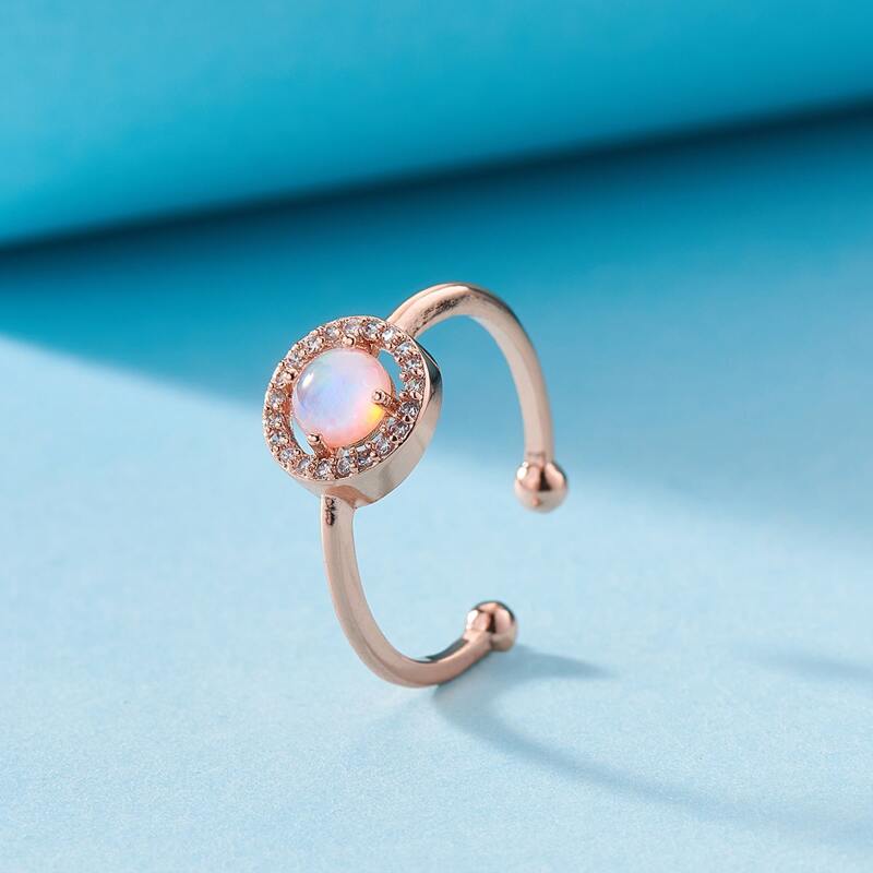 

Rhinestone Decor Cuff Ring, Rose gold
