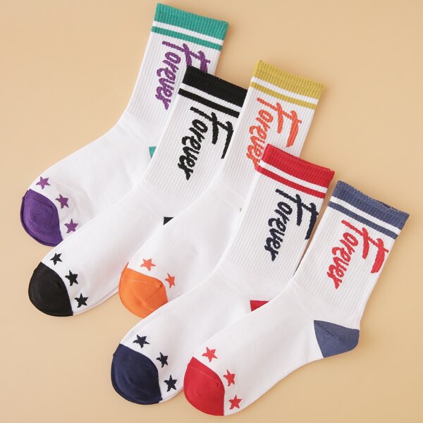 

5pairs Men Letter Graphic Socks, Multicolor