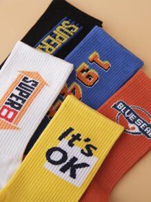 5pairs Men Letter Graphic Socks - Multicolor - View 3