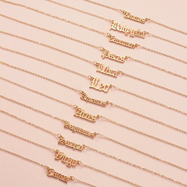

12pcs Constellation Letter Charm Necklace, Gold