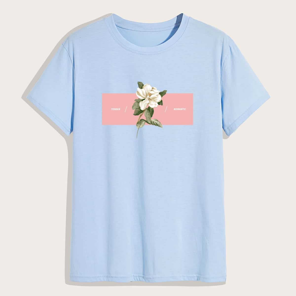 

Guys Letter Floral Graphic Tee, Baby blue