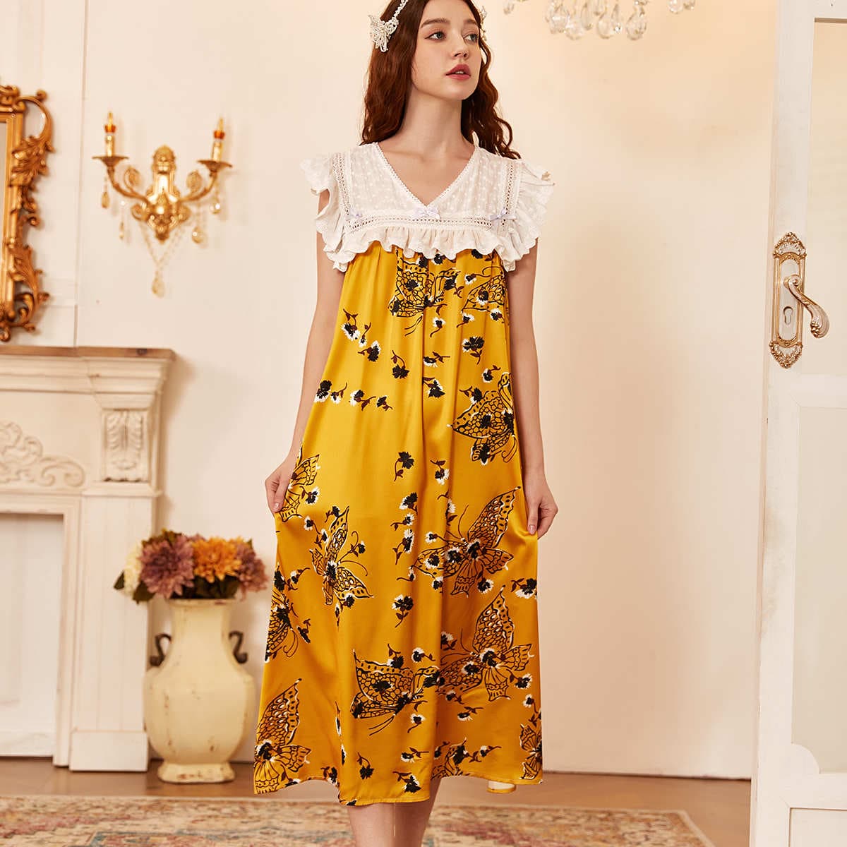 

Schiffy Panel Floral Print Satin Night Dress, Multicolor