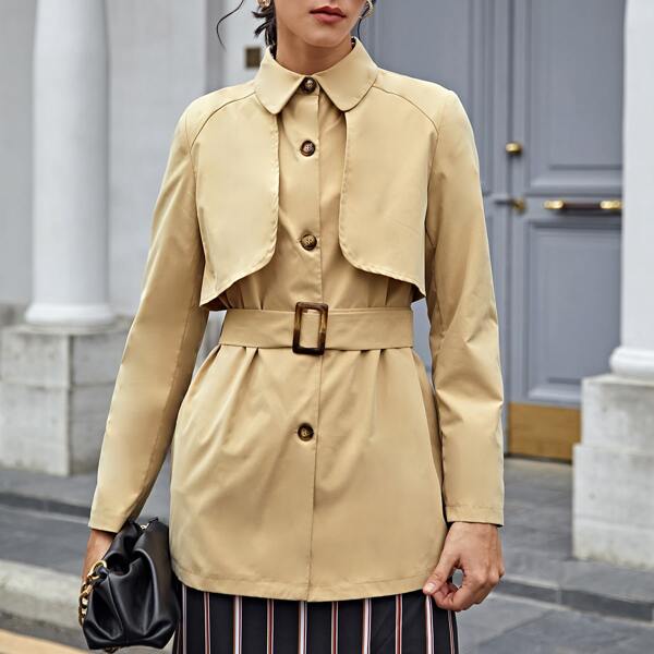 

Buckle Belted Single Breasted Trench Coat, Khaki