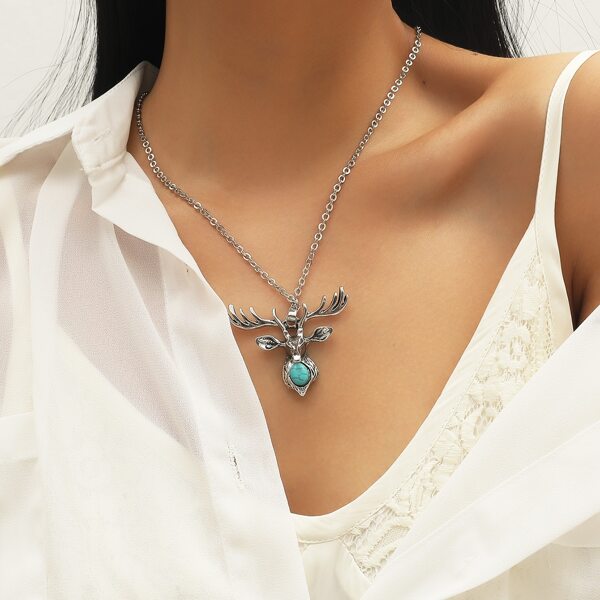 

Antler Charm Necklace, Antique silver