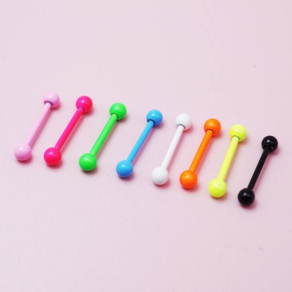 

8pcs Round Ball Decor Earrings, Multicolor