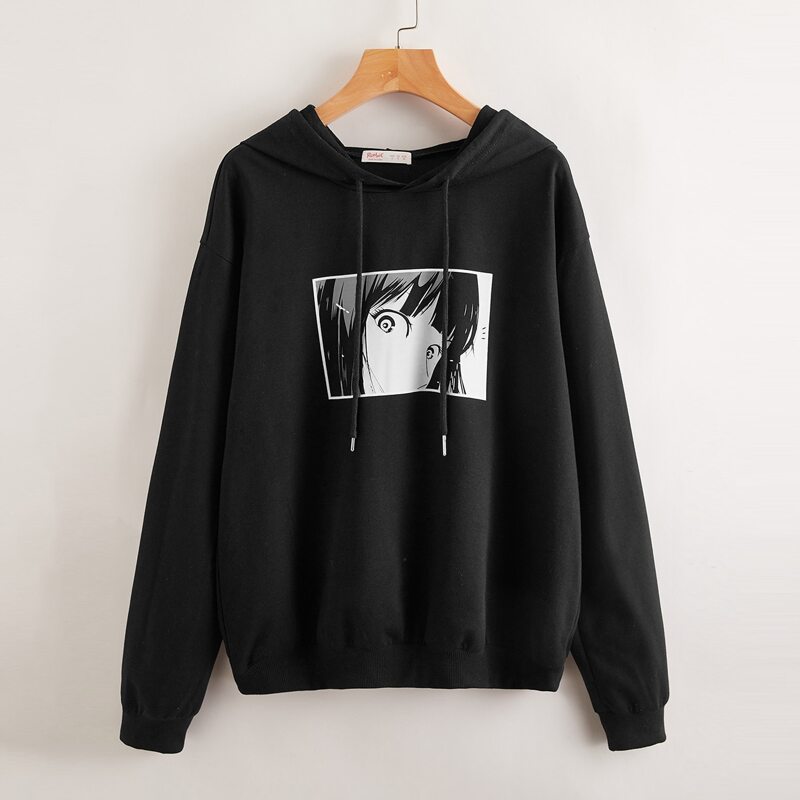 

Figure Graphic Drawstring Hoodie, Black