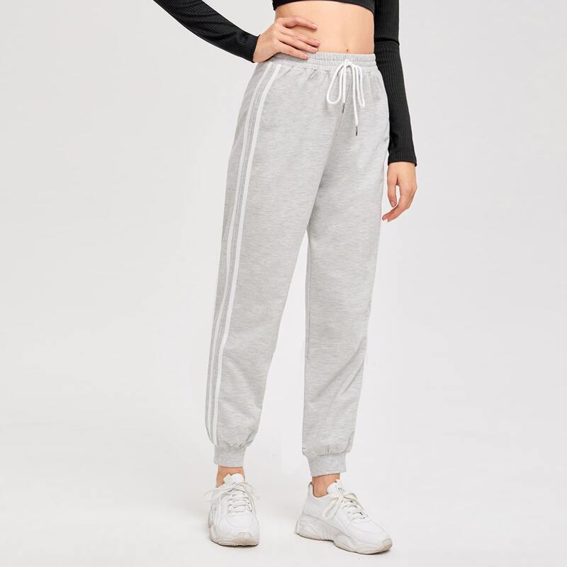 

Striped High Waist Sweatpants, Light grey