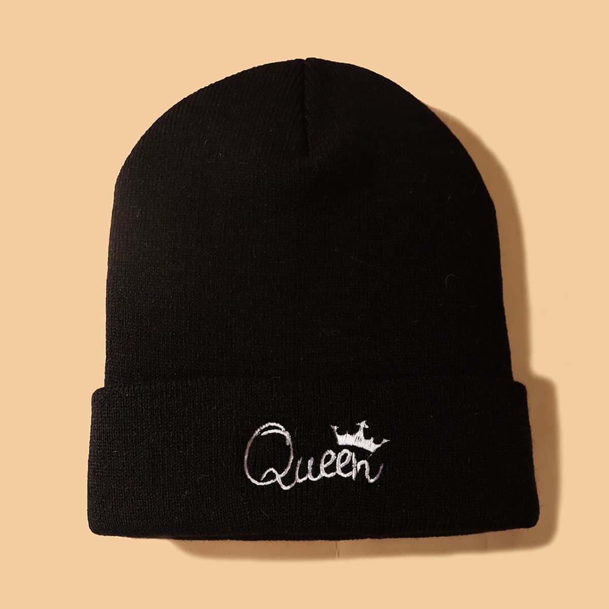 

Letter Embroidery Beanie, Black