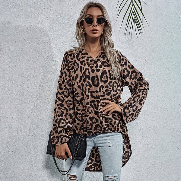 

Leopard Print High Low Blouse, Multicolor