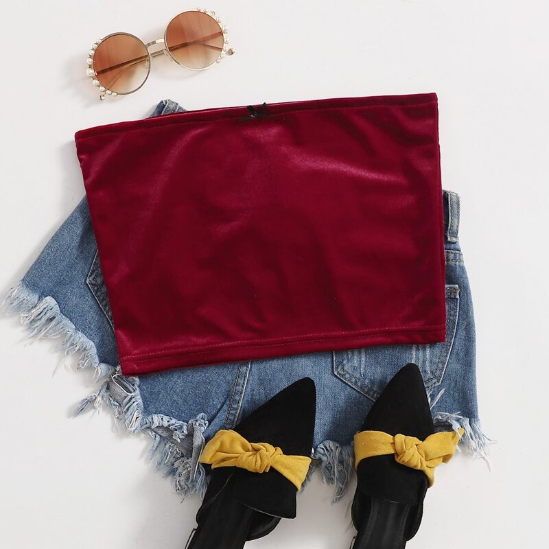 

Velvet Solid Crop Tube Top, Burgundy