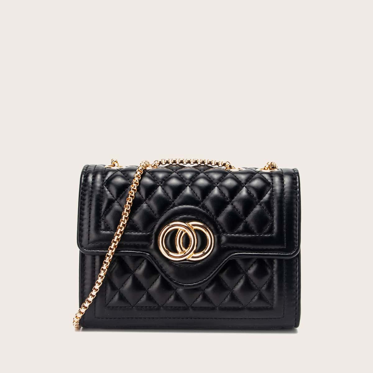 

Quilted Flap Chain Shoulder Bag, Black