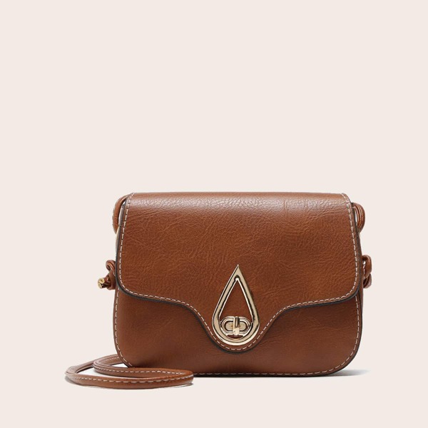 

Water Drop Decor Twist Lock Crossbody Bag, Brown