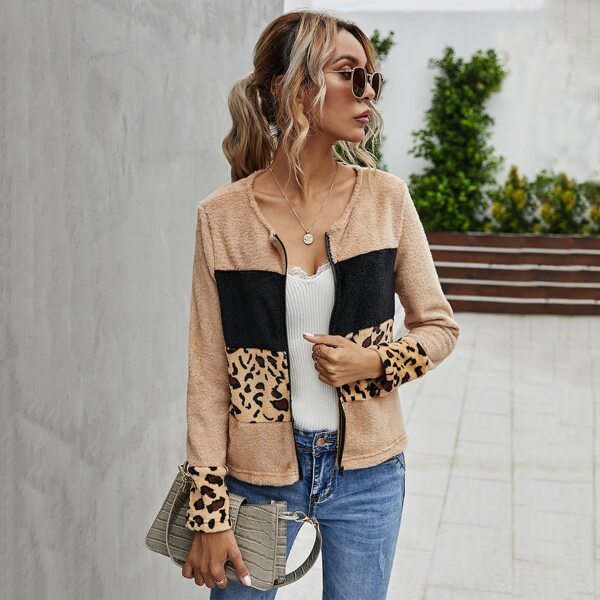 

Color-block Zip Up Teddy Jacket, Multicolor