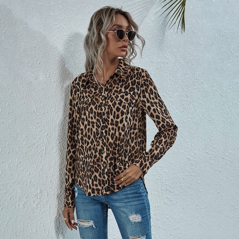 

Leopard Print Button Up Blouse, Multicolor