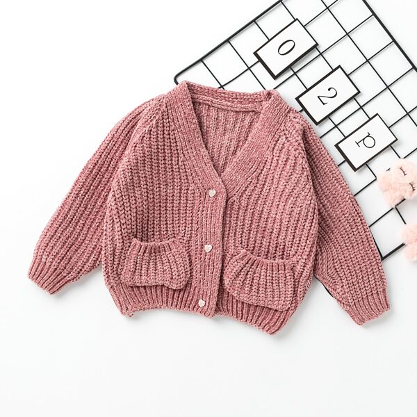 

Toddler Girls Solid Ribbed Knit Button Through Cardigan, Dusty pink