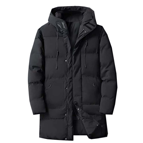 

Men Zip Up Drawstring Hooded Puffer Coat, Black
