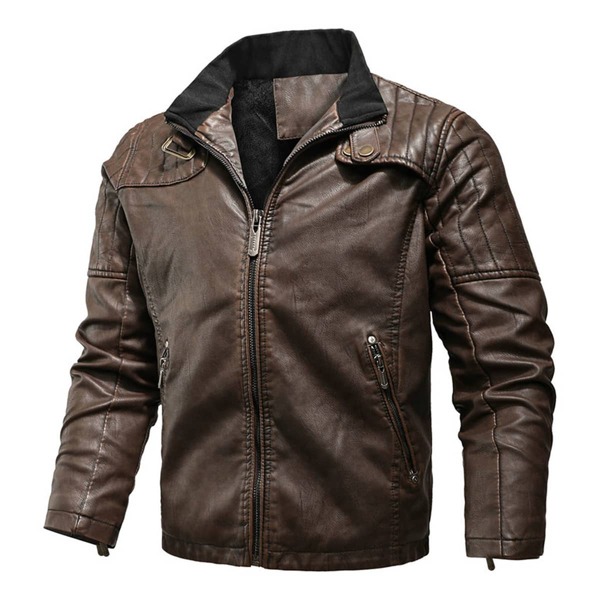

Men Zip Up PU Leather Moto Jacket, Chocolate brown