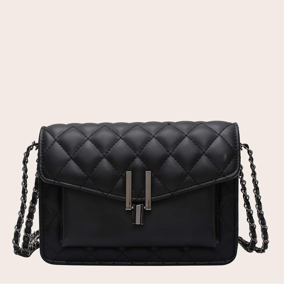 

Quilted Flap Chain Shoulder Bag, Black