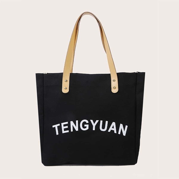 

Letter Graphic Tote Bag, Black