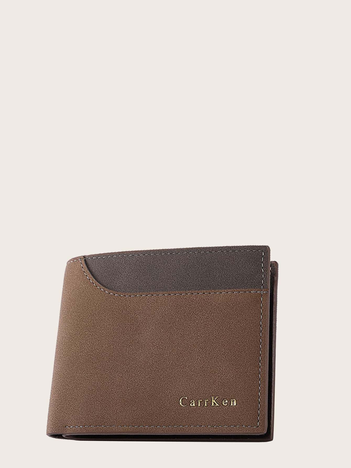 Men Letter Graphic Fold Over Wallet - Coffee Brown - View 1