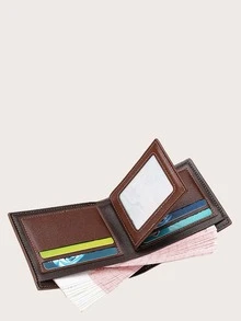 Men Letter Graphic Fold Over Wallet - Coffee Brown - View 3